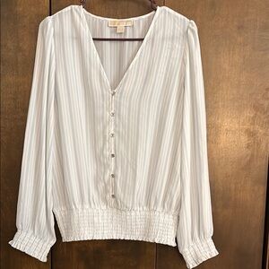 Michael Kors Cream Blouse with Puff Sleeves and Smocked Details